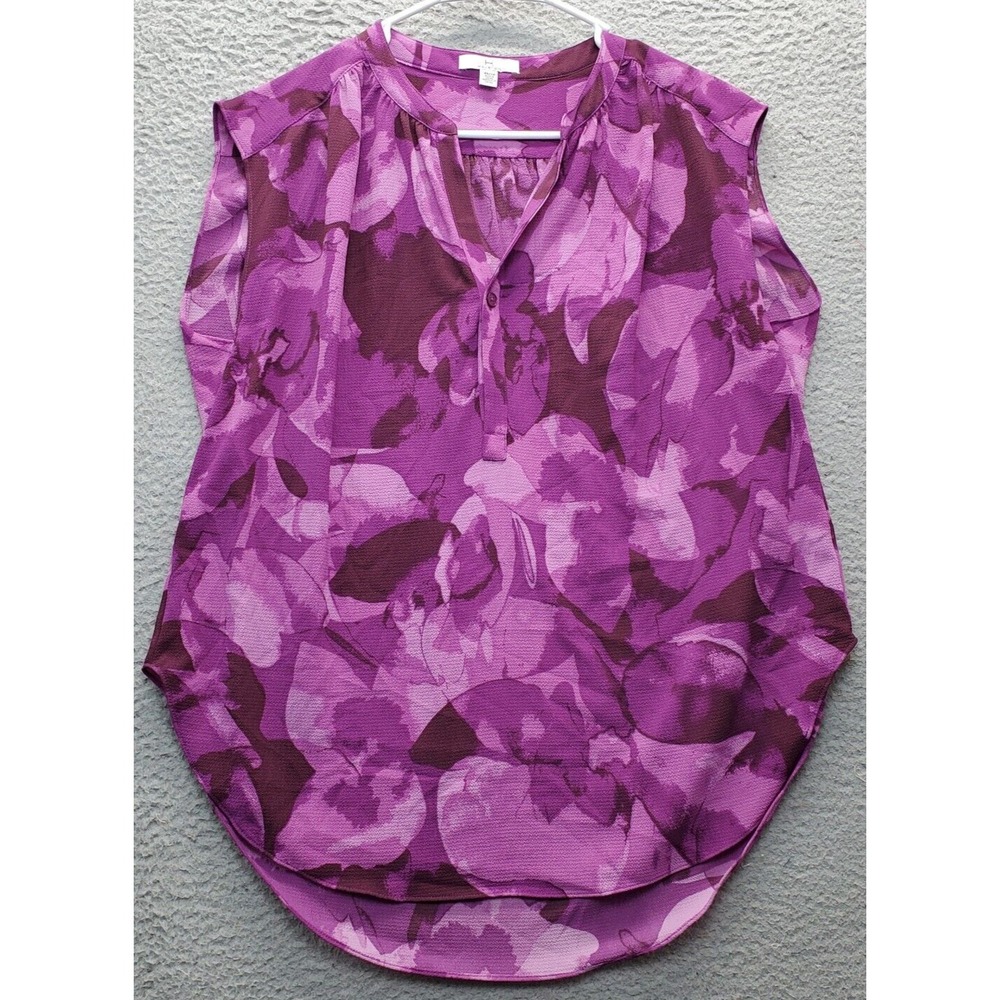 Halston Blouse Top Women's‎ XS Multi Tie Dye Sleeveless Rounded Hem 1/4 Button